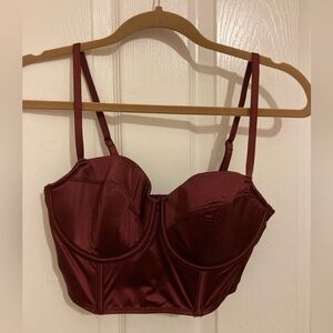 Auden Satin Longline Bustier in Burgundy